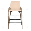 Saddle leather and cotton linen bar stool